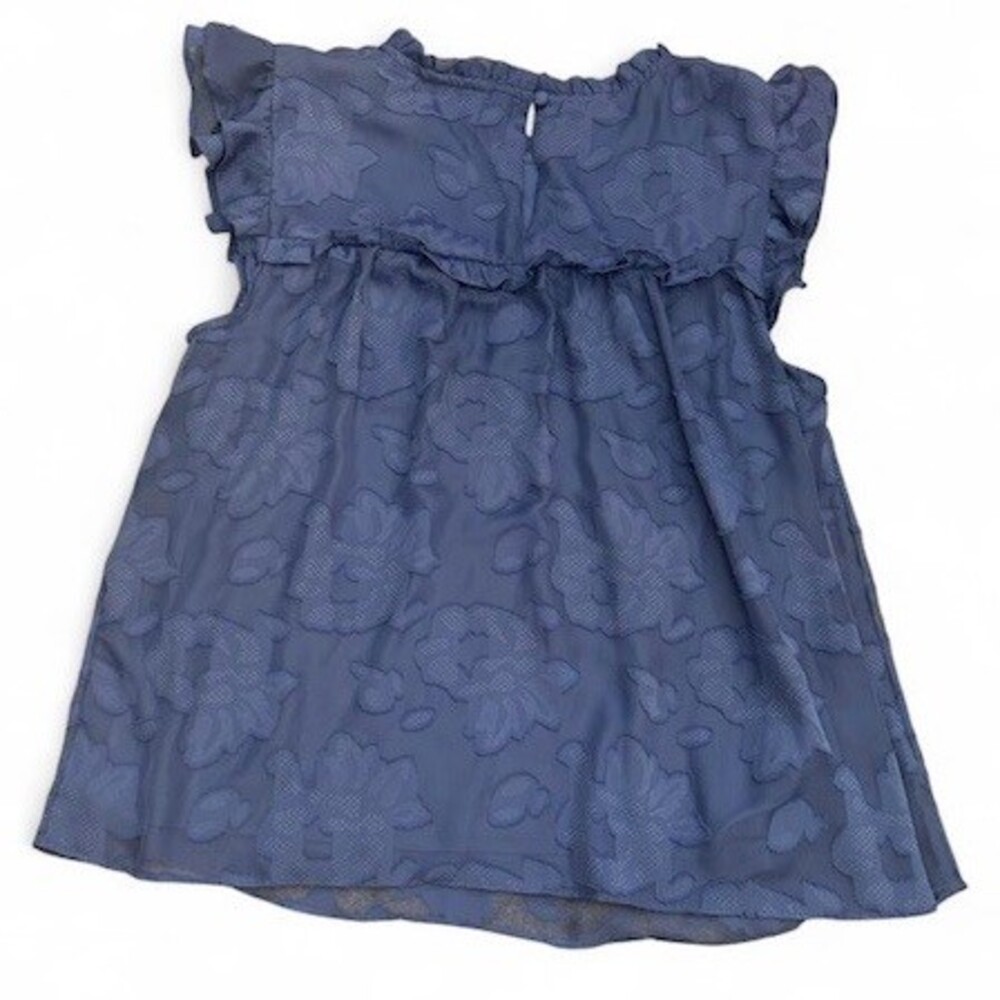 LC Lauren Conrad Blouse Womens M Blue Floral Lace Ruffle Sleeve Top - Picture 2 of 4